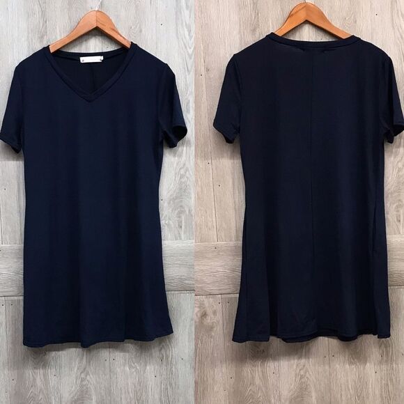 Blue Short Sleeve Dress With Pockets BB129 - Picture 2 of 2